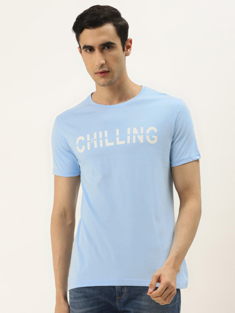 

RED & BLUE Men Blue & Off-White Printed Round Neck T-shirt