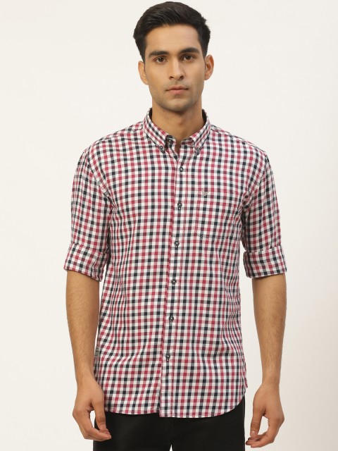 

RED & BLUE Men Pink & White Pure Cotton Slim Fit Checked Casual Shirt
