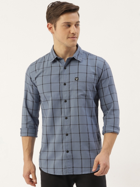 

RED & BLUE Men Blue & Black Slim Fit Checked Pure Cotton Casual Shirt