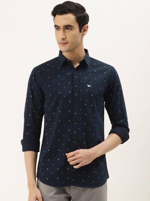 

RED & BLUE Men Navy Blue & White Slim Fit Printed Pure Cotton Casual Shirt