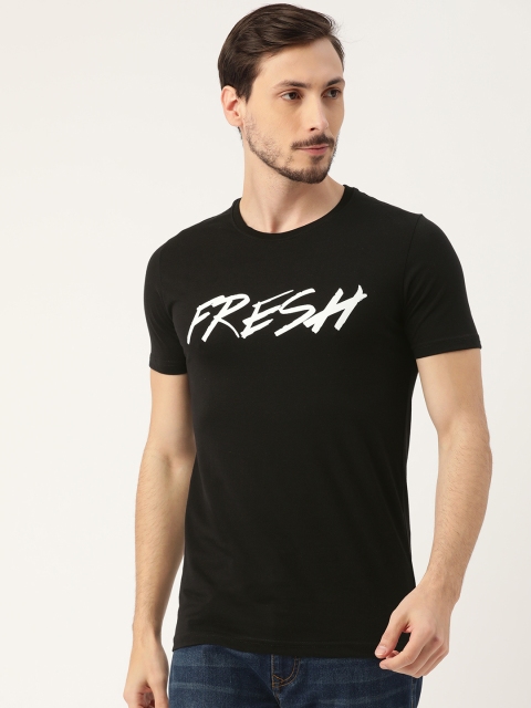 

RED & BLUE Men Black Pure Cotton Printed Detail Round Neck T-shirt
