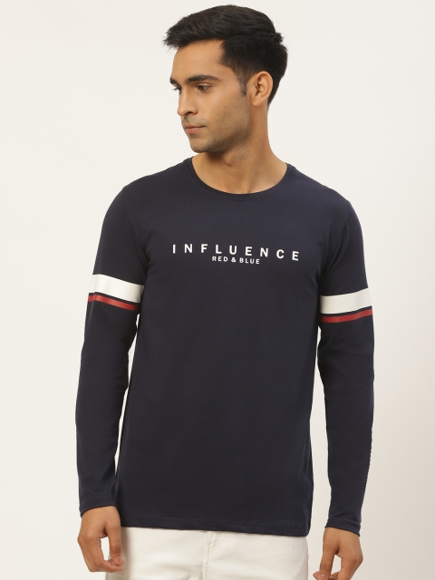 

RED & BLUE Men Navy Blue Solid Pure Cotton Round Neck T-shirt