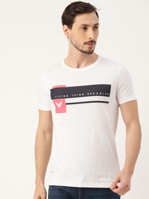 

RED & BLUE Men White Printed Round Neck T-shirt