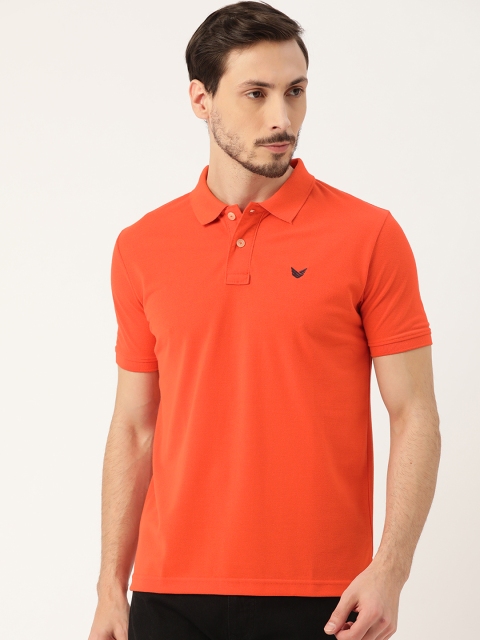 

RED & BLUE Men Orange Pure Cotton Solid Polo Collar T-shirt