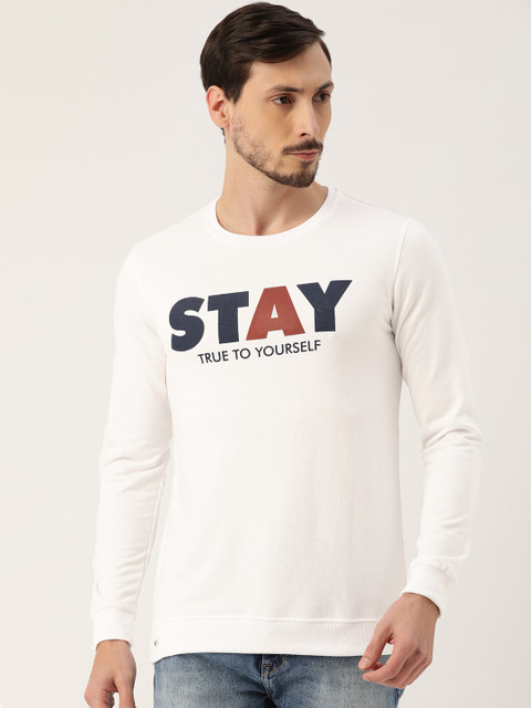 

RED & BLUE Men White Pure Cotton Printed Detail Sweatshirt