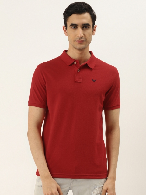

RED & BLUE Men Red Solid Polo Collar T-shirt
