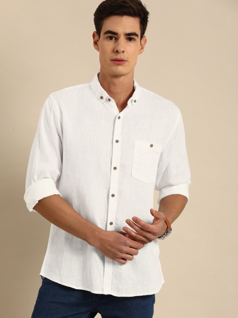

ether Men White Regular Fit Solid Casual 100% Linen Shirt