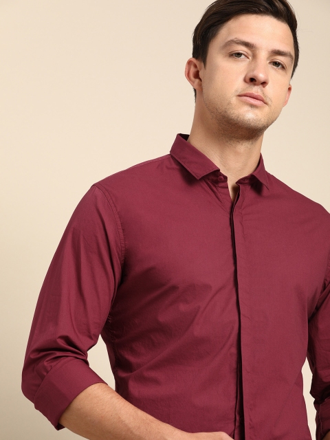 

ether Men Maroon Regular Fit Solid Casual Shirt Treated with N9 Silver