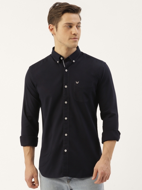 

RED & BLUE Men Navy Blue Pure Cotton Regular Fit Solid Casual Shirt