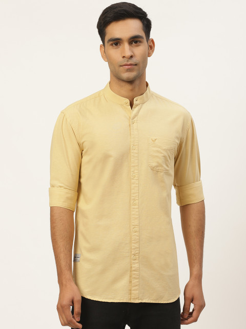 

RED & BLUE Men Beige Regular Fit Solid Pure Cotton Casual Shirt