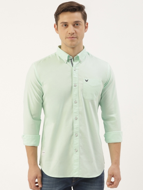 

RED & BLUE Men Sea Green Regular Fit Solid Pure Cotton Casual Shirt