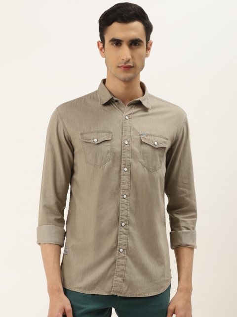 

RED & BLUE Men Khaki Regular Fit Solid Pure Cotton Casual Shirt