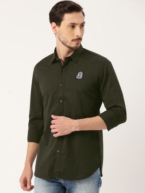 

RED & BLUE Men Olive Green Pure Cotton Regular Fit Solid Casual Shirt