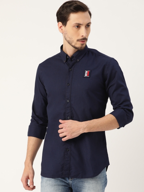 

RED & BLUE Men Navy Blue Pure Cotton Regular Fit Solid Casual Shirt