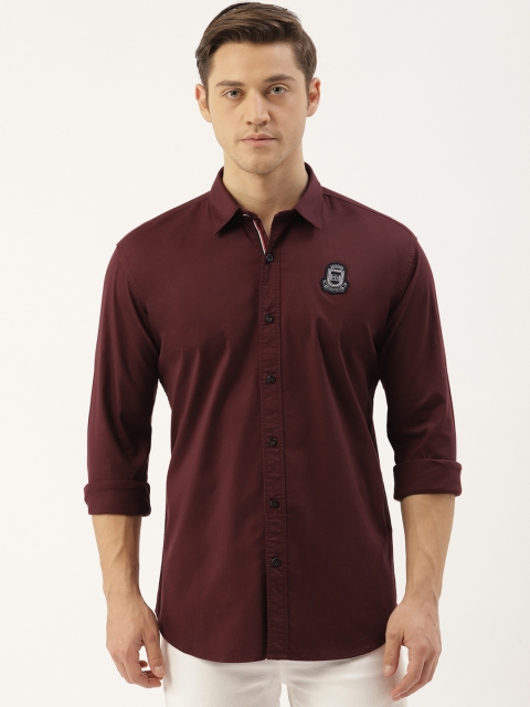 

RED & BLUE Men Burgundy Slim Fit Solid Pure Cotton Casual Shirt