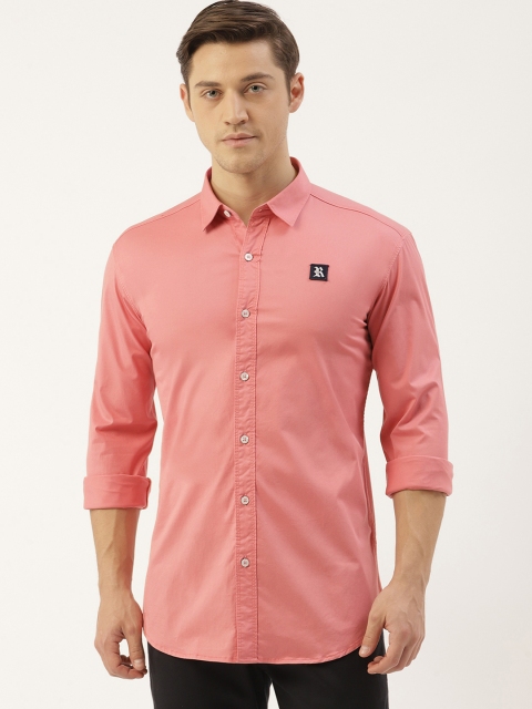 

RED & BLUE Men Pink & Black Regular Fit Printed Back Knitted Casual Shirt