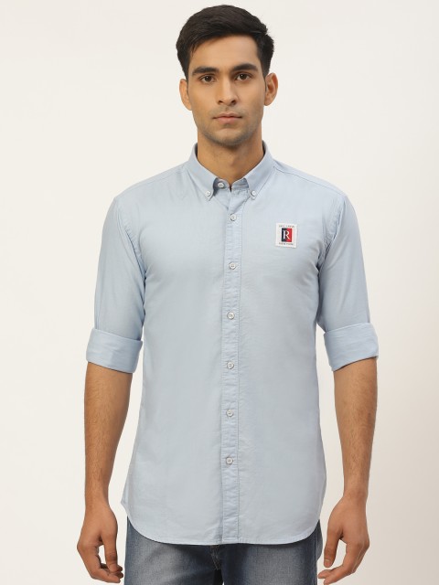 

RED & BLUE Men Blue Pure Cotton Regular Fit Solid Casual Shirt