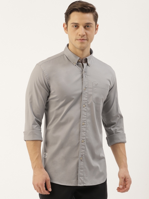 

RED & BLUE Men Grey Slim Fit Solid Casual Shirt