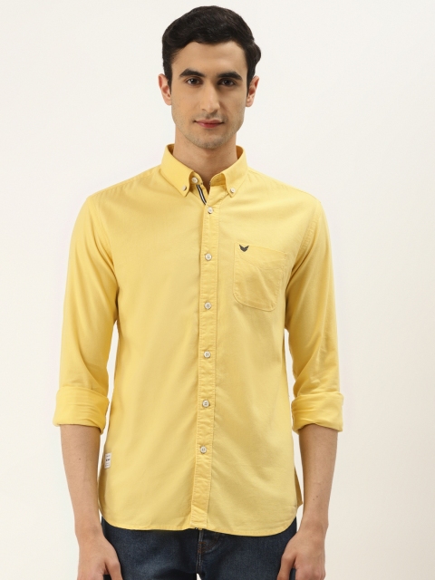 

RED & BLUE Men Yellow Regular Fit Solid Pure Cotton Casual Shirt