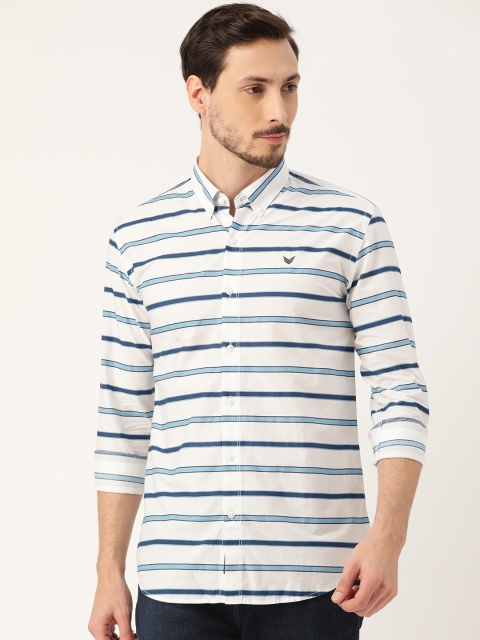 

RED & BLUE Men Blue & White Regular Fit Pure Cotton Striped Casual Shirt