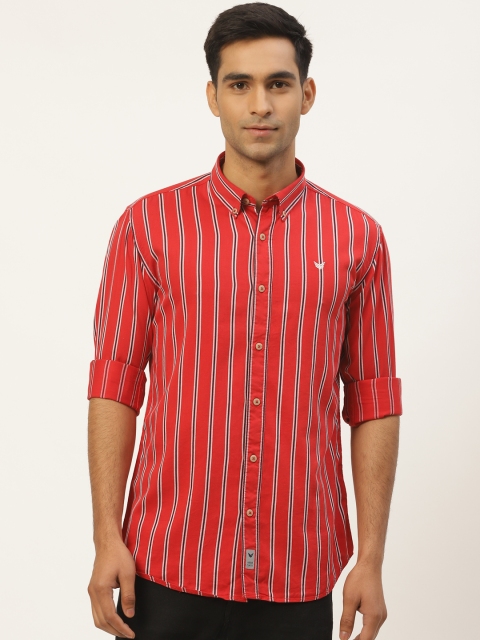 

RED & BLUE Men Red & Navy Blue Pure Cotton Regular Fit Striped Casual Shirt
