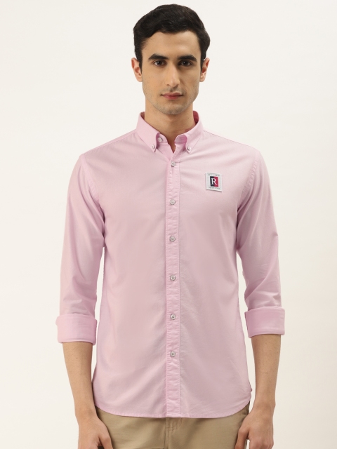 

RED & BLUE Men Pink Regular Fit Applique Detail Pure Cotton Casual Shirt