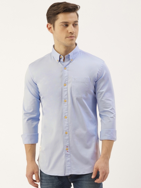 

RED & BLUE Men Blue Regular Fit Solid Pure Cotton Casual Shirt