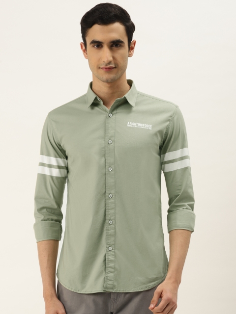 

RED & BLUE Men Green Regular Fit Solid Knitted Pure Cotton Casual Shirt
