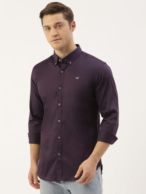 

RED & BLUE Men Aubergine Regular Fit Solid Pure Cotton Casual Shirt, Purple
