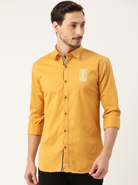 

RED & BLUE Men Mustard Yellow Regular Fit Pure Cotton Knitted Solid Casual Shirt