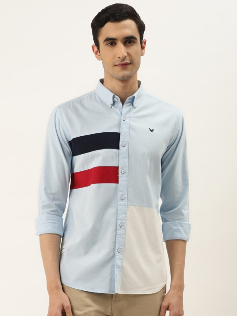 

RED & BLUE Men Blue & White Regular Fit Colourblocked Pure Cotton Casual Shirt