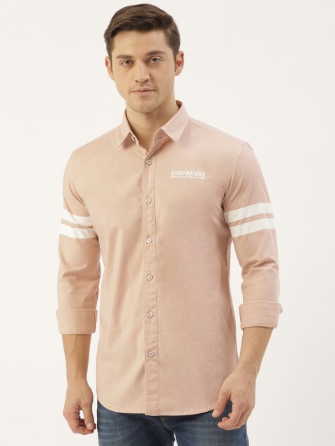 

RED & BLUE Men Dusty Pink Pure Cotton Knitted Regular Fit Solid Casual Shirt