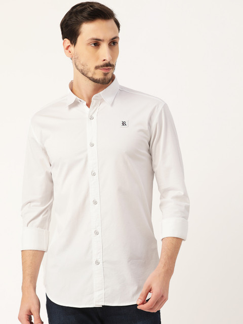 

RED & BLUE Men White Pure Cotton Regular Fit Printed Back Casual Shirt