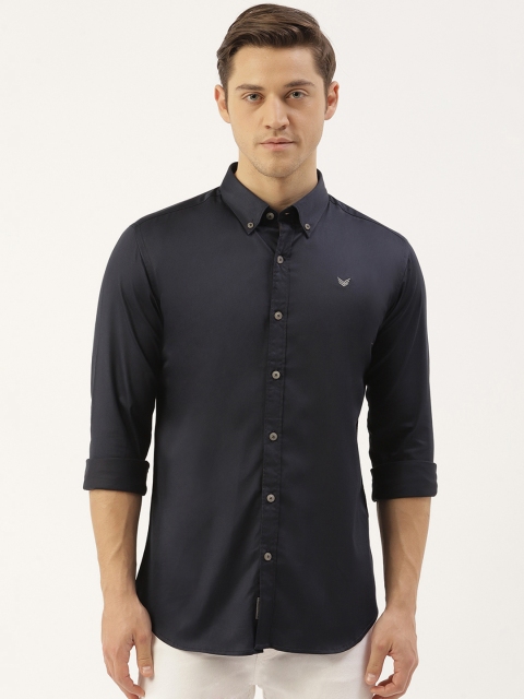 

RED & BLUE Men Navy Blue Slim Fit Solid Pure Cotton Casual Shirt