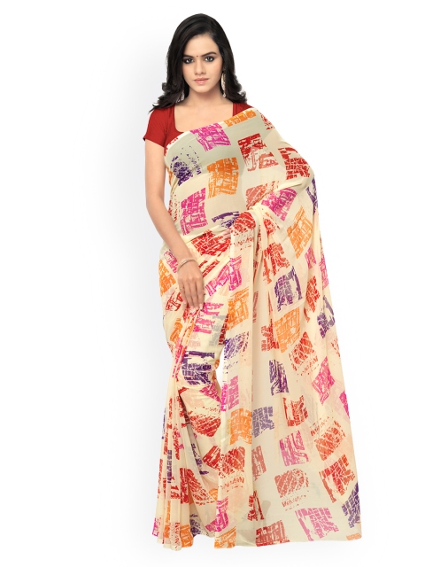 

Ligalz Off-White Chiffon Printed Saree