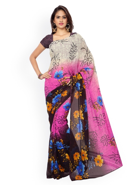 

Ligalz Grey & Purple Chiffon Floral Print Saree