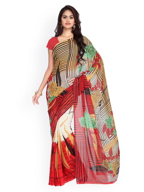 

Ligalz White & Red Georgette Printed Saree