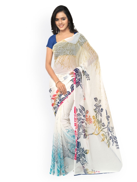 

Ligalz White Chiffon Printed Saree