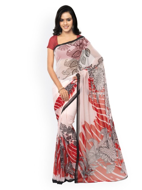 

Ligalz White & Red Chiffon Printed Saree