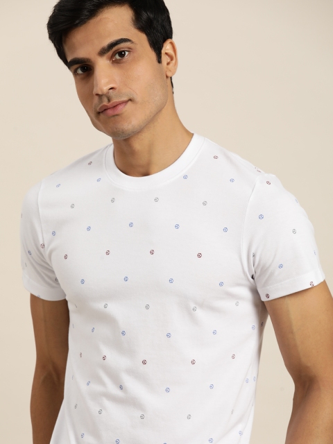 

INVICTUS Men White & Blue Pure Cotton Printed Round Neck T-shirt