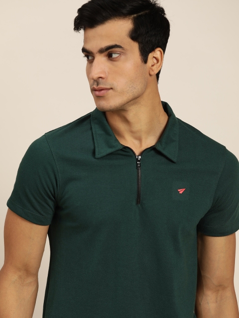 

INVICTUS Men Green Solid Pure Cotton Polo Collar Sports T-shirt