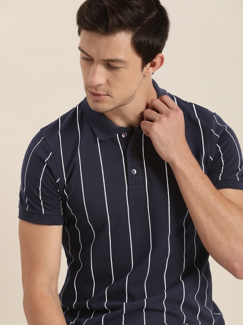 

INVICTUS Men Navy Blue & White Striped Polo Collar T-shirt