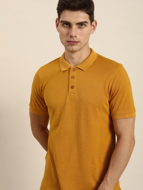 

INVICTUS Men Mustard Yellow Polo Collar Pure Cotton Casual T-shirt