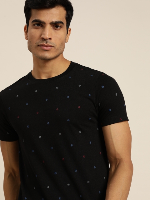 

INVICTUS Men Black Blue Pure Cotton Cube Print Round Neck Pure Cotton T-shirt