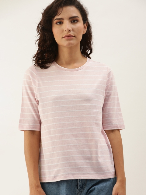 

ether Women Pink & White Striped T-shirt