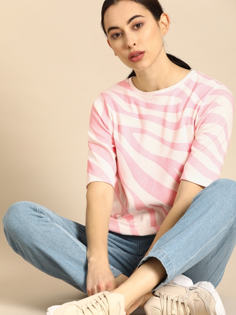 

ether Women White Printed Round Neck T-shirt