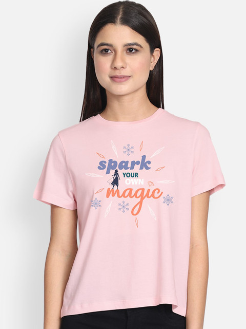 

Free Authority Women Pink Printed Disney Round Neck Pure Cotton T-shirt