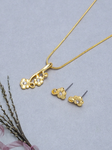 

Golden Peacock Gold-Toned Stone-Studded Floral Jewellery Set