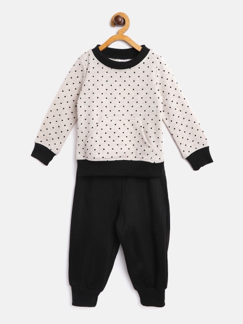 

pspeaches Girls Beige & Black Polka Dot Print Sweatshirt with Joggers