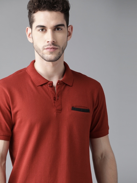 

Roadster Men Rust Red Pure Cotton Solid Polo Collar T-shirt